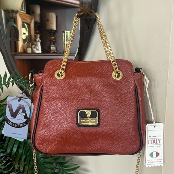 Brand New Valentina Genuine Leather Chain Convertible Handbag Crossbody Purse - Picture 16 of 16